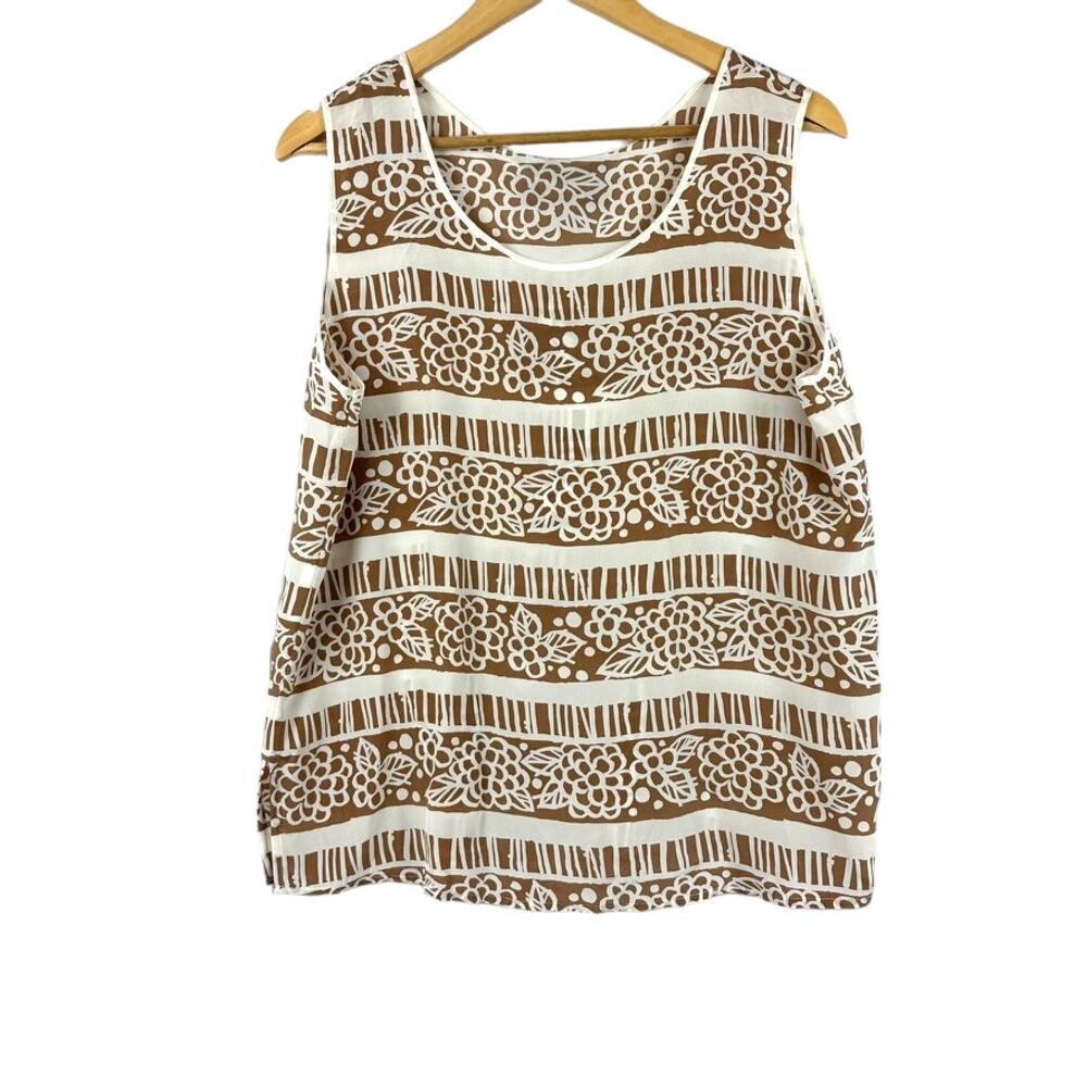 Bob Mackie Wearable Art Womens Silk Tank Top Size Large Floral Striped New Tan